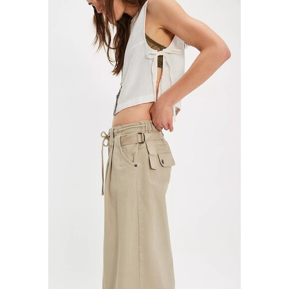 Free People Julien Wide-Leg Chino Trousers Pants Pleated Cotton XL NEW 282589 - Picture 3 of 9